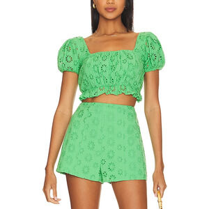 Lovers And Friends 'Leah' Green Puff Sleeve Top Size XL